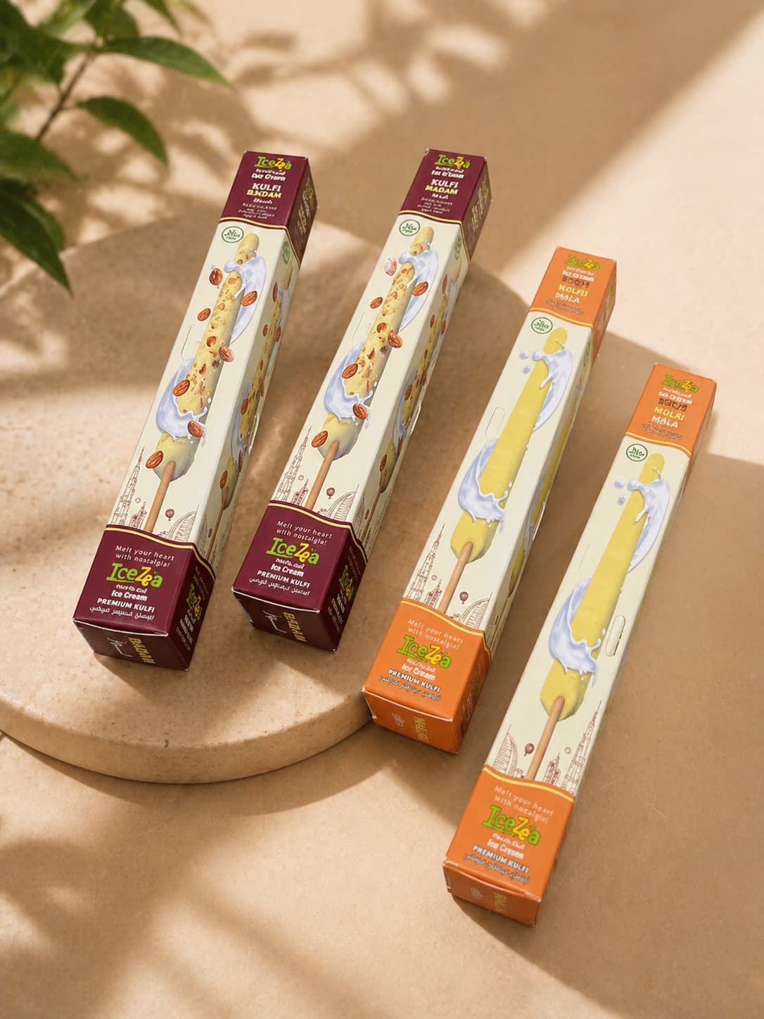Assorted IceZea kulfi boxes including Badam and Malai flavours